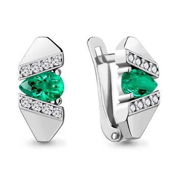 

Aquamarine earrings with nanoemeralds, cubic zirconia, 925 sterling silver
