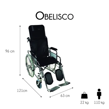 

Removable armrest and footrests| It includes legs elevator | Seat width: 45 cm | Model: Obelisco | Mobiclinic