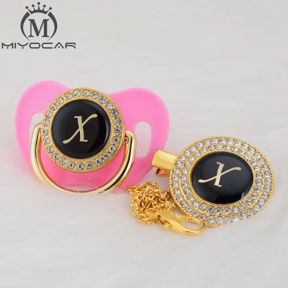 MIYOCAR имя инициалы Письмо X Элегантный Серебряный bling соска и пустышка Клип BPA бесплатно пустышка bling уникальный дизайн SGS пройти LX