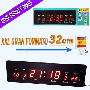 

DEPALMERA | Large Digital wall clock red LED office with temperature and calendar 220v, table clock, kitchen clock, Spain