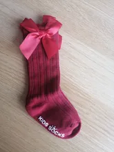 Calcetines largos con lazo para niña, antideslizantes, de princesa, hasta la rodilla, de algodón, Bunching, de 0 a 4 años