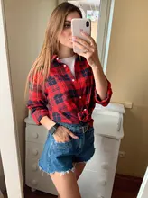 Plaid Shirt Tops Long-Sleeve Office Women Coat Loose Ladies Karsany And