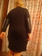 Black Dress Robe Fringes Long-Sleeve 3084 Midi Plus-Size Woman Winter Cute PU Cartoon