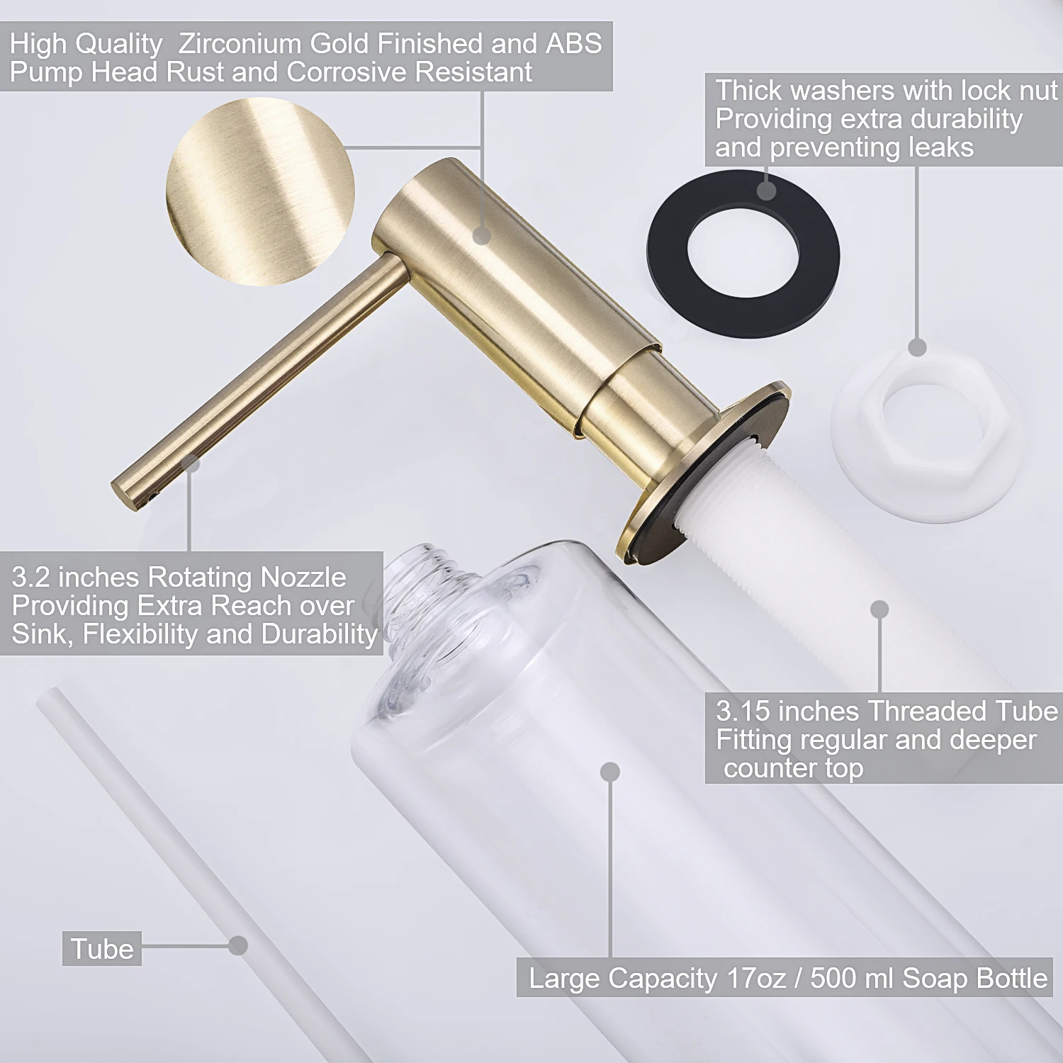  Samodra Sink Soap Dispenser And Extension Tube Kit, Brass  Pump Head Black Matte Built In Design