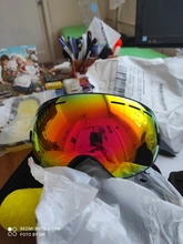 COPOZZ-Gafas de esquí con funda y lente amarilla, lentes de esquí esféricas antivaho, para esquiar, para hombre y mujer, gafas de nieve + lente + caja