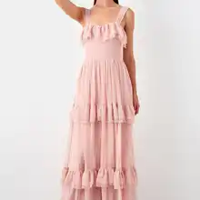 TPRSS19AE0035 вечернее платье из тюля в горошек