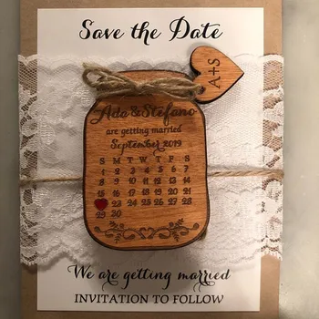 

Save The Date Magnet Calendar, Engraved Mason Jar wedding favors wood magnets, Simple rustic wedding announcement, bridal favor