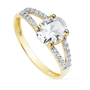

Solitaire 18k gold two-color cubic zirconia oval 8x6mm. Two bands [AC0183]
