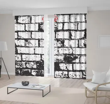 

Curtain Brick Wall Street Blocks Grungy Industrial Design Retro Home Decor Artwork Black and White