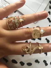 Tocona 9 unids/set lujo oro anillos para las mujeres cristal duro transparente piedra serpiente hueco redondo geométrico joyería бижутерия 7054