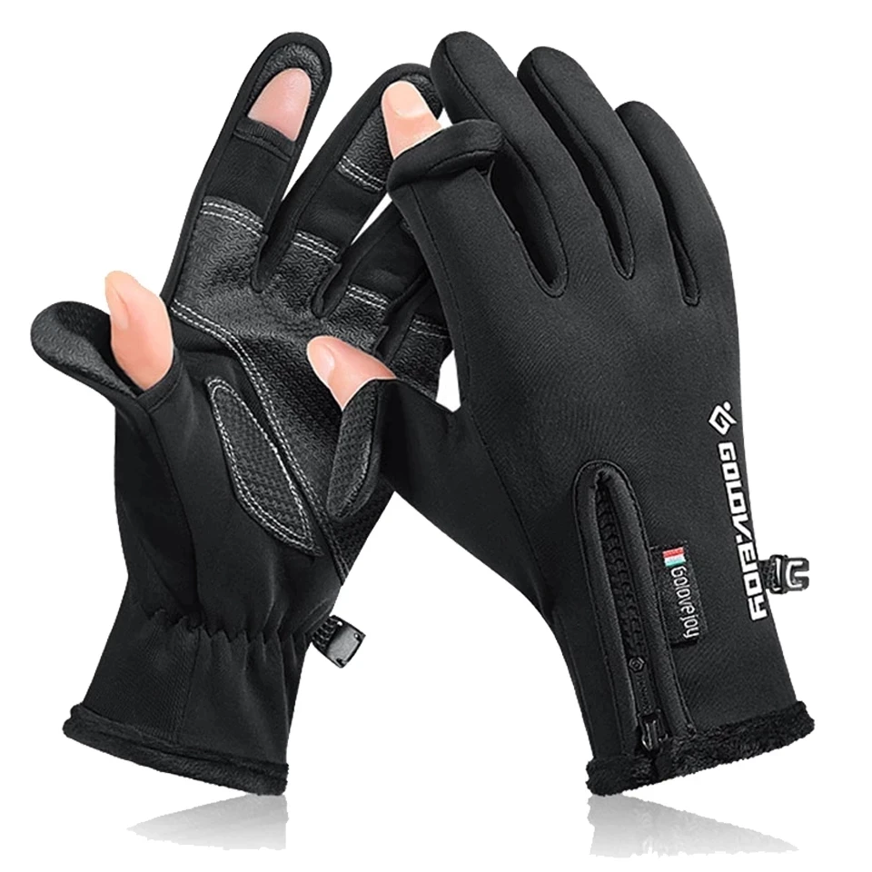 Fishing Gloves Winter Fishing Gloves 2 Finger Flip Fingerless Non-slip Waterproof Warm Winter for Fishing Cycling Running