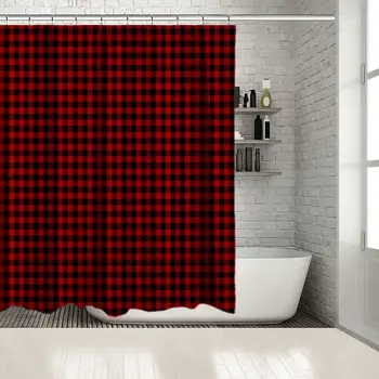 

Check Pattern Traditional Fabric Design Vintage Country Style Decorating Printed Red Black Shower Curtain