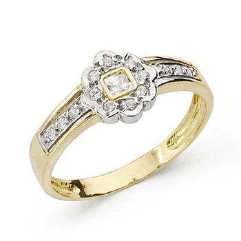 

Gold ring two-tone 18k flower center zircons first communion girl