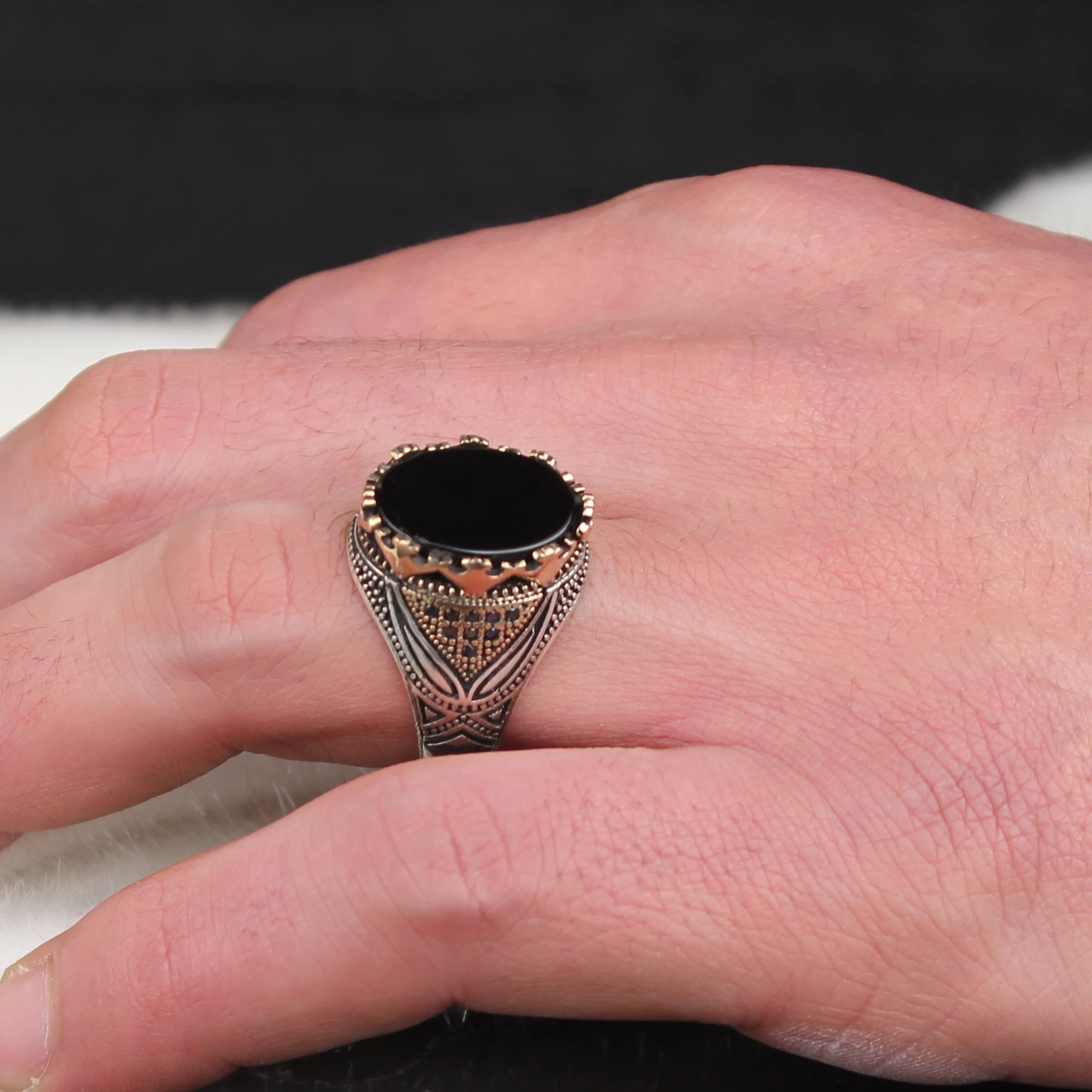 

925 Sterling Silver Ring for Men Onyx Stone, Jewelry Fashion Vintage Gift Onyx Aqeq Mens Rings All Size