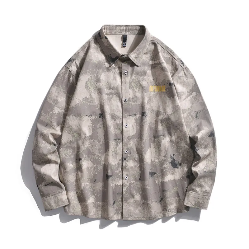 Comprar Camisa de algodón de manga larga para hombre camisa de vestir a rayas clásica HipHop Casual Streetwear otoño primavera camo plaid camisa de vestir para hombre