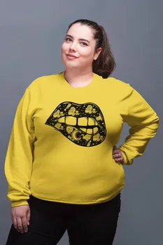 

Angemiel Wear Moon Pattern Lip Yellow Women Sweatshirts