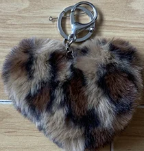 Fluffy Keyring Jewelry Key-Chain Pompom Gifts Llaveros Rabbit Fur Fake Heart Girl Women