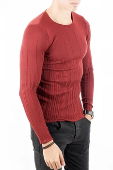 

DeepSEA Men 'S Burgundy Self Striped New Season Slim Mercerizing Sweater 1808055