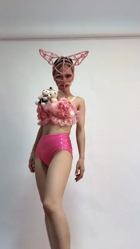 Новое Стильное Сексуальное розовое платье принцессы для танцев женщин ds gogo singer