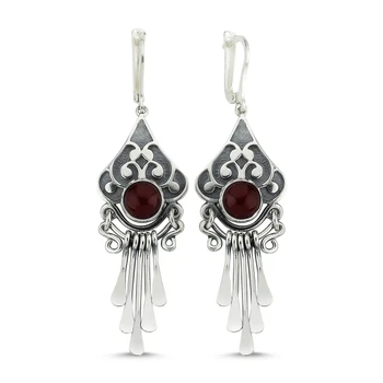 

Silver 925 Sterling Red Agate Gemstone Dangle Hand Handwork Earrings