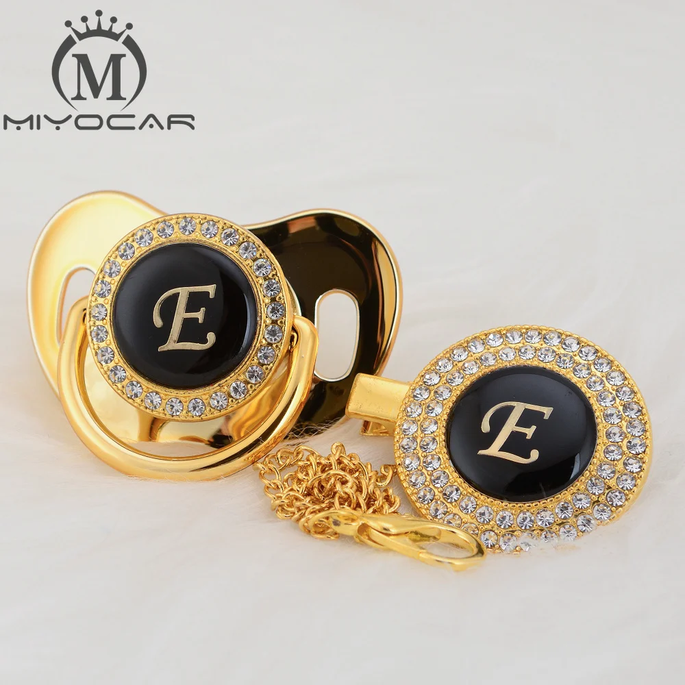 

MIYOCAR lovely bling pacifier and pacifier clip set name Initials letter E unique BPA free dummy bling unique design LE