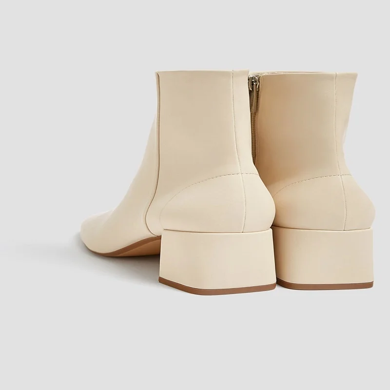 Women's Ecru Square Toe Heeled Ankle Boots 11102641