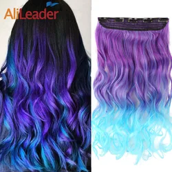 Alileader 22Inch Multi-Colors Body Wavy Synthetic Hair Clip In Hair Extensions 5 Clips Ombre Colorful Women'S Hairpieces Rainbow