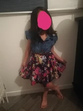 Vestido vaquero Floral para niñas, ropa informal de manga corta con cinturón para fiesta de verano