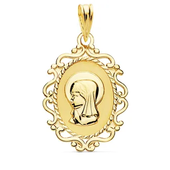 

Pendant 9k gold medal, oval 23mm. Virgin Girl smooth fence forms openwork-Customizable-RECORDING INCLUDED IN THE PRICE