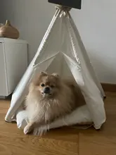 Tipi de Gato con cojín y pizarra para perros, carpa portátil para perros y casas de mascotas, tienda plegable de lona de madera para mascotas, cama para animales pequeños