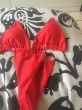 Nuevo verano Mujer tiras transparentes de cuello Halter sólida de Micro Tanga Set de Sujetador Bikini Sexy Tanga Push up traje de baño