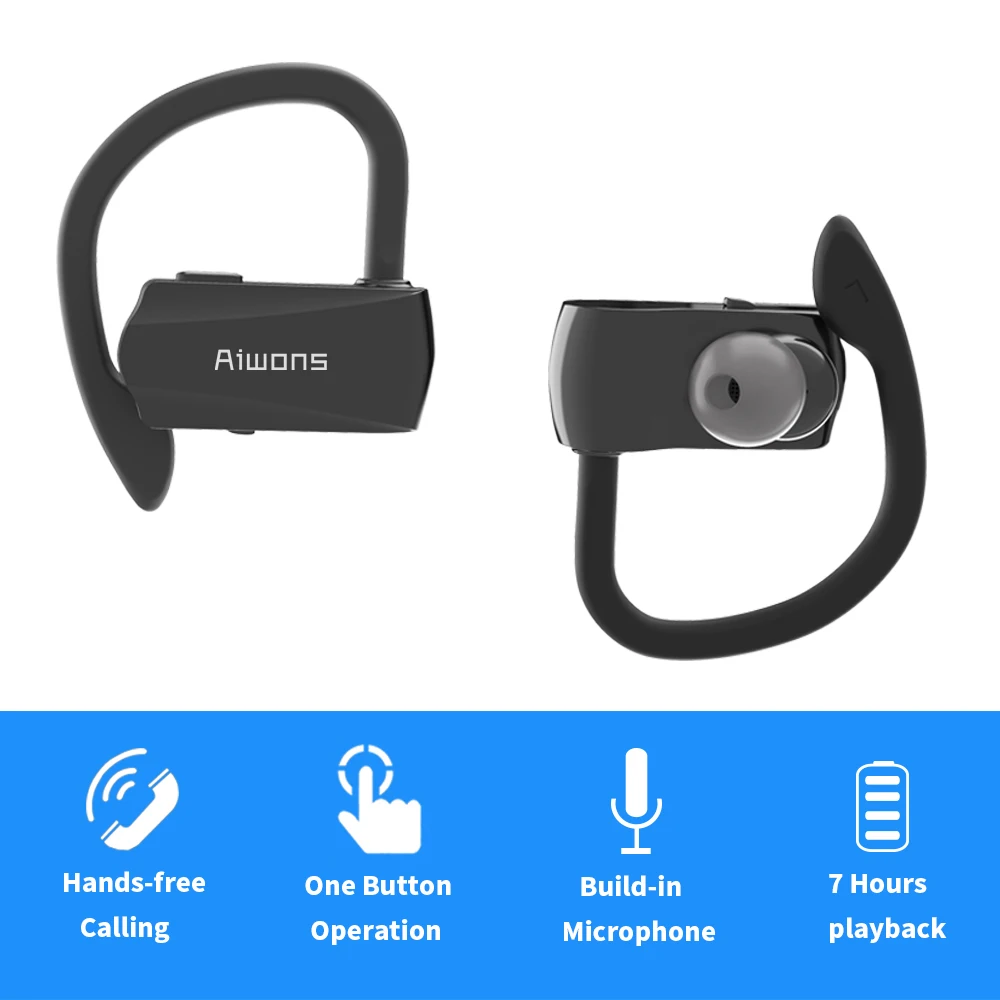 AIWONS беспроводные наушники для бега, Bluetooth спортивные наушники с микрофоном, Bluetooth 5,0 стерео наушники, IPX5 Водонепроницаемый