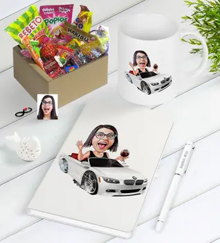 

Personalized Women 'S Boss Caricature Of Nostalgic Lezzetler Notebook Pen Mug Gift Seti-3