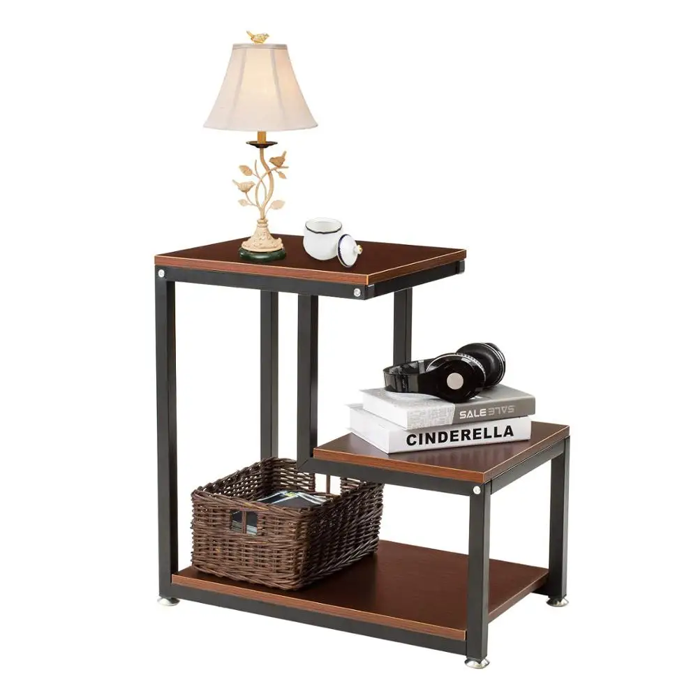 

3-Tier Side Table Night Stand Rustic Sofa End Table with Storage Shelf for Living Room Bedroom Espresso Tabletop