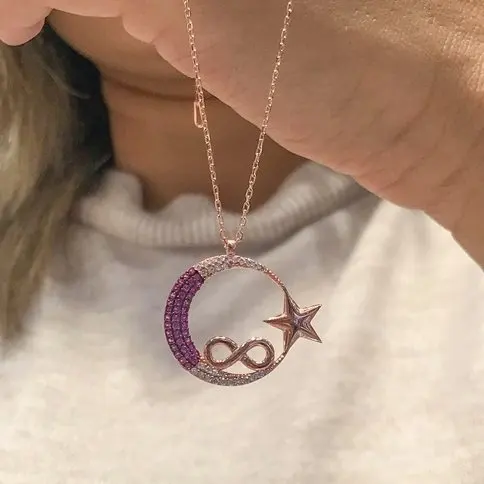 Новое серебряное ожерелье из кварца фуксии с надписью Big the Moon stars Forever|Цепочки| |