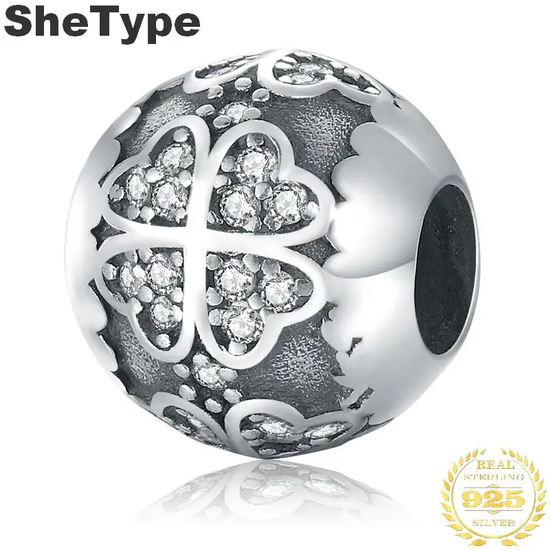 SheType Clover 3,0 г кубический цирконий очарование серебро 925 пробы серебро Япония и Южная Корея Стиль Подвески ювелирные изделия DIY