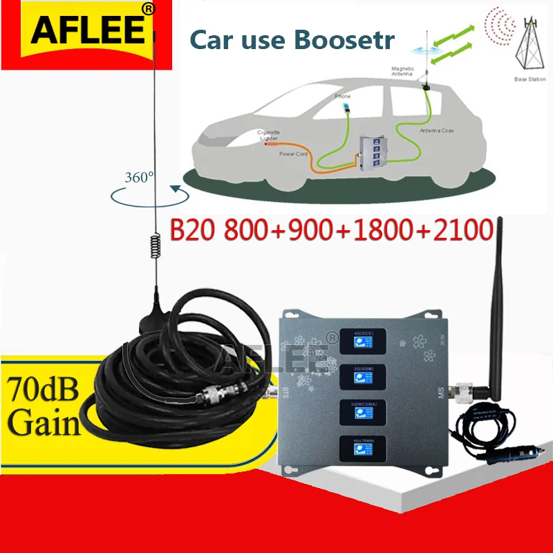Car Use!! B20 800 900 1800 2100mhz Four-Band Cell Phone Cellular Amplifier GSM Repeater 2G 3G 4G Signal Booster DCS WCDMA LTE | Мобильные