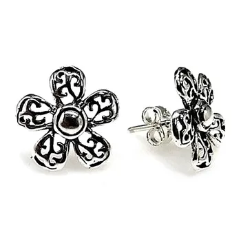 

Sterling silver earrings flower 925m openwork oxidized 14mm. [AB2666]