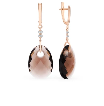

Gold earrings with раухтопазами and cubic zirconia sunlight sample 585