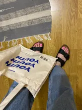 De lona de las mujeres bolsa de compras cartas de juventud imprimir mujer tela de algodón bolsa de hombro bolso Eco bolso reutilizables bolsas de compras