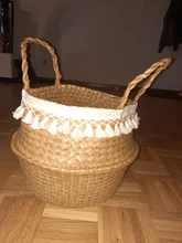 Potted Baskets Vase Hanging Handle Plant Garden-Flower Seagrass Woven Wicker Foldable