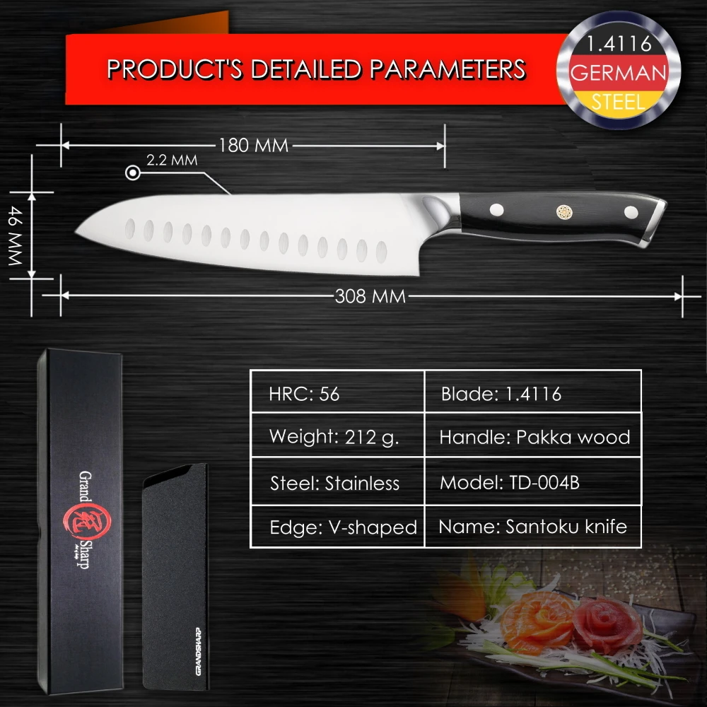 Grandsharp Набор ножей для повара немецкие Стальные Кухонные ножи Santoku Boning Bread Paring Cleaver домашний декор подарок шеф-повара на Рождество - Цвет: 7 inch santoku