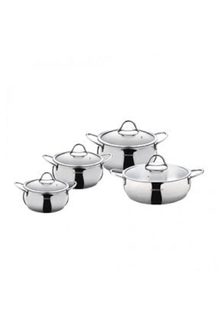 

Steel Cookware For Delicious Food 8 Pieces Non-Stick Silver Stainless Steel First Quality Chef Professional Kitchen