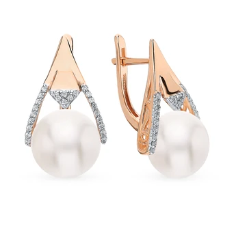 

Gold earrings with cubic zirconia and pearls sunlight sample 585