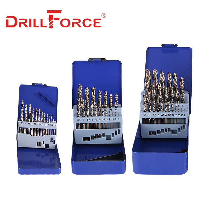 DRILLFORCE 13/19/25 шт. HSS M35 кобальтовое Сверло по металлу Нержавеющая сталь Сверление дерева Набор насадок для девочек от 1 года до 13 мм Мощность инструменты аксессуары