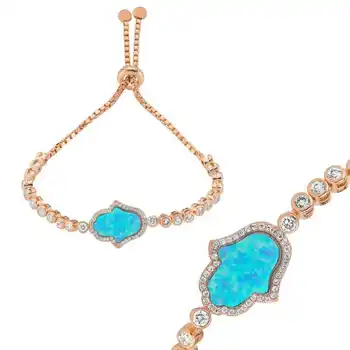 

KUTAYDAN 925 Sterling Silver Blue Opal Fatma Hand Lift Bracelet