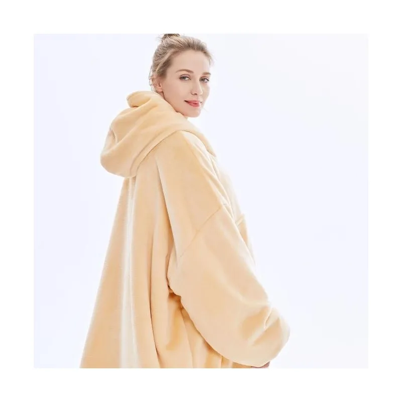 Light Yellow Зимнее плотное удобное одеяло с рукавами, толстовка, однотонное теплое одеяло с капюшоном, для взрослых, для детей, для путешествий - Цвет: Light Yellow