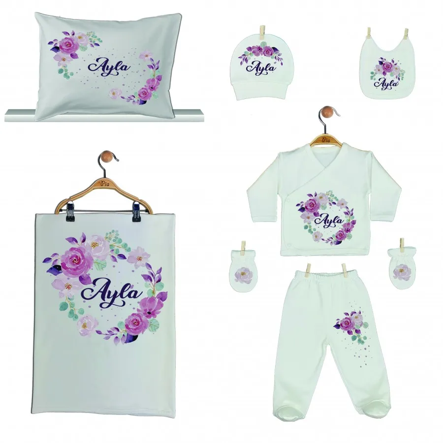 Hospital Output Set New Born Baby Girl set 11 Piece set 100 Cotton Production Name lettering Pouch Baby kit summer