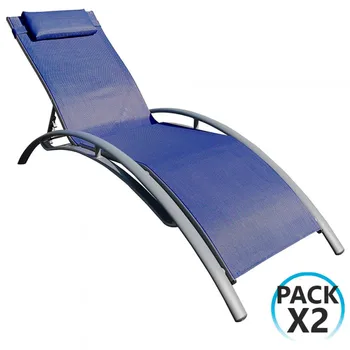

Pack 2 adjustable folding sun loungers 5 position textile blue GH91