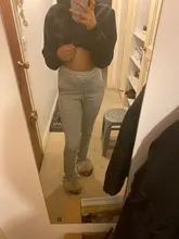 BOOFEENAA-pantalones de chándal de estilo callejero para mujer, pantalón informal con cordón Extra largo apilado, gruesos y cálidos, para invierno, C85-CD57